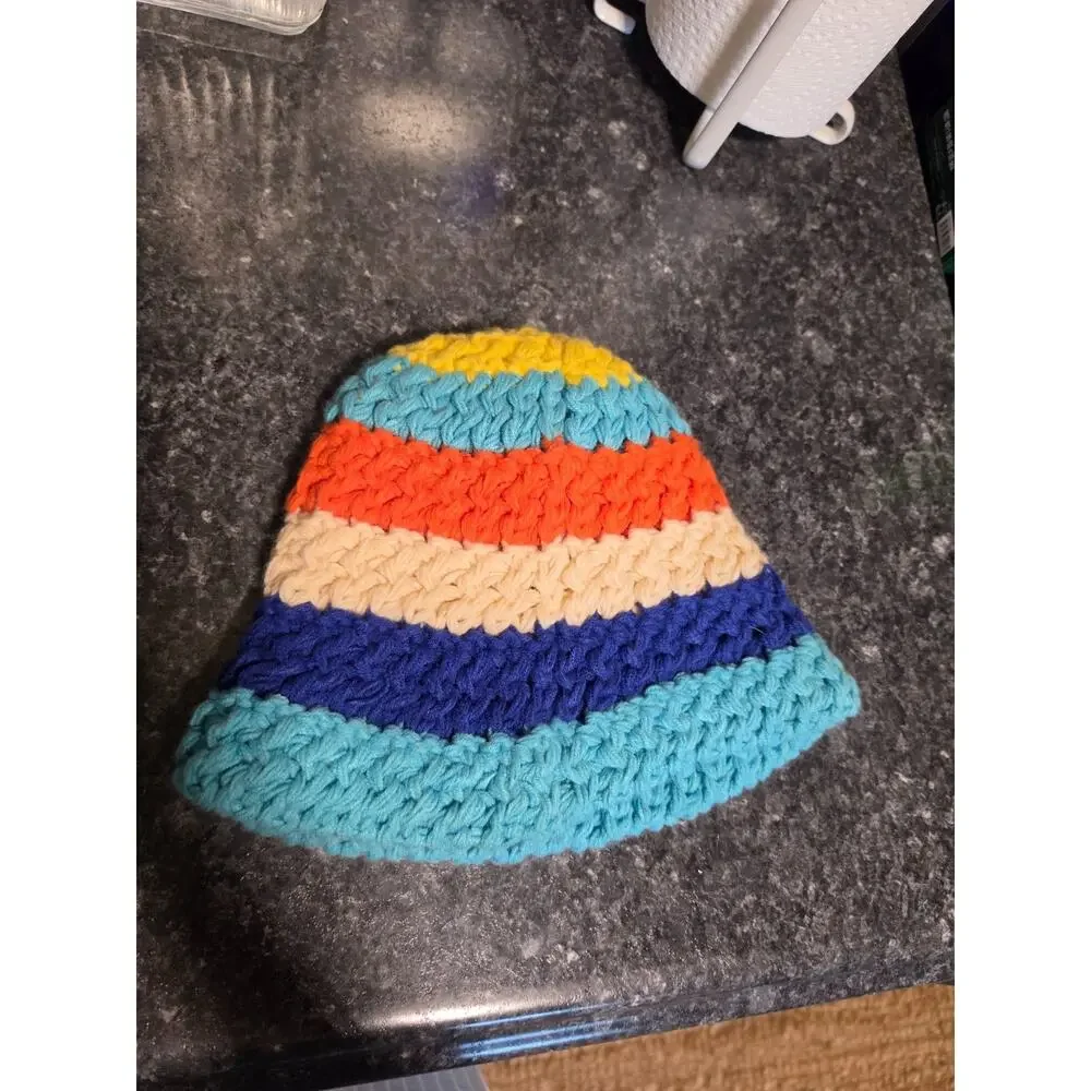 Handmade Crochet Beanie Hat Colorful Stripes
